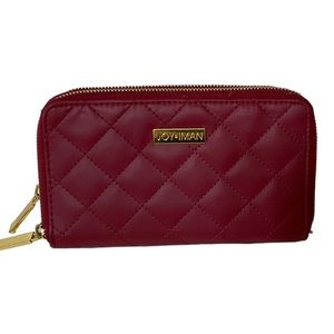 JOY & IMAN Berry Color Double Zip Leather‎ Wallet Roomy
